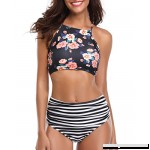 Holipick Women 2 Piece Vintage Floral Printed Top with High High Waisted Stripe Bottoms Bikini Set Swimsuit Floral B079HW4N5R